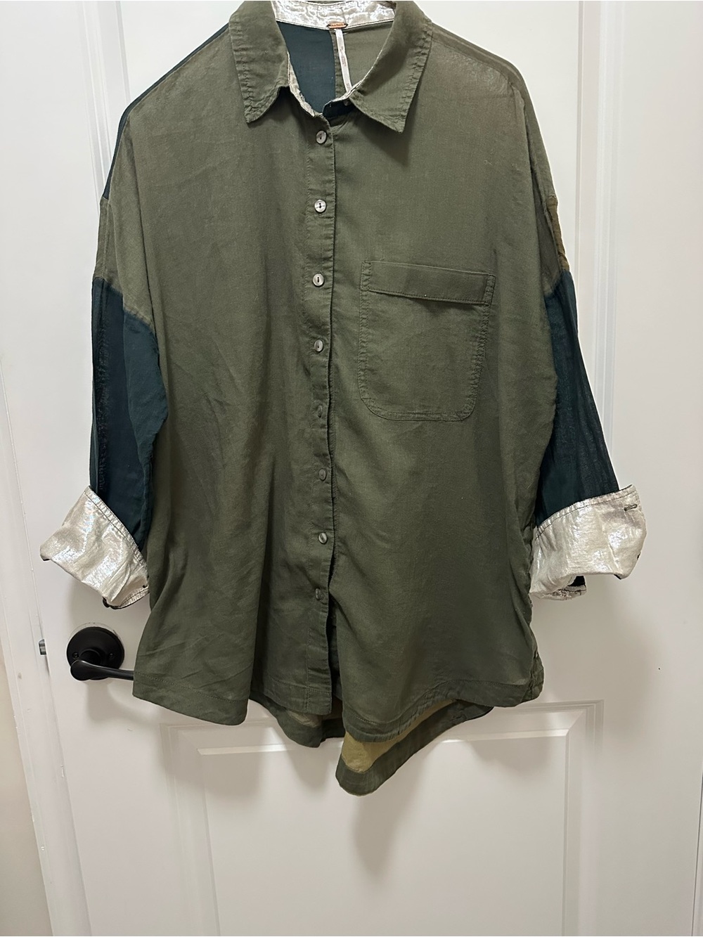 Free People Women’s “Rainbow Rays” Patchwork Button-Down